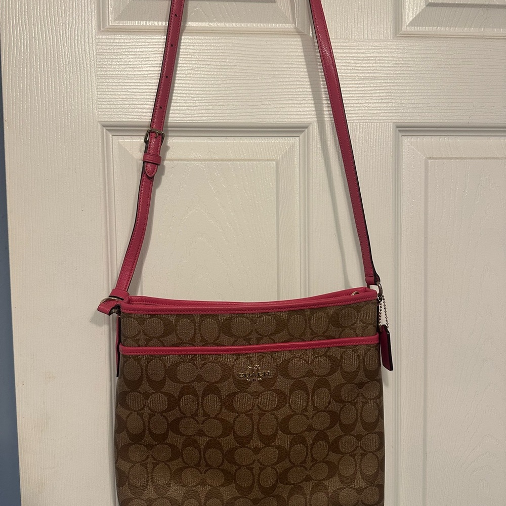 Coach Signature Brown and Pink Crossbody Bag
